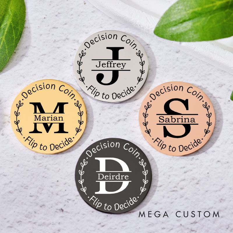 Personalized Couple Name with Wreath Decision Coin Custom Newlyweds Flip to Decide Coin Valentine's Day Gift for Boyfriend Girlfriend Husband Wife