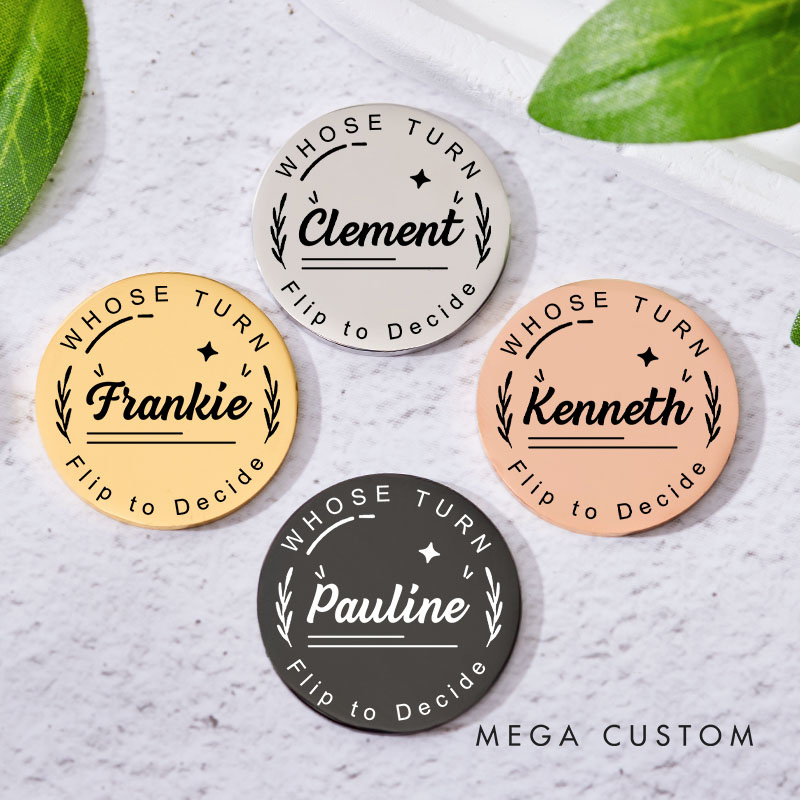 Personalized Couple Name with Wreath Decision Coin Newlyweds Whose Turn Flip to Decide Coin Valentine's Day Gift for Boyfriend Girlfriend Husband Wife