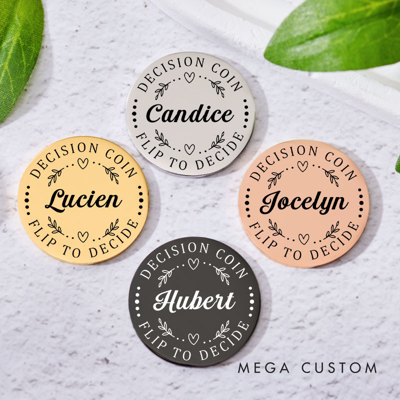 Personalized Couple Name with Heart Decision Coin Newlyweds Wreath Flip to Decide Coin Valentine's Day Gift for Boyfriend Girlfriend Husband Wife