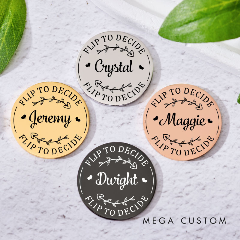 Personalized Couple Name with Heart Wreath Decision Coin Newlyweds Flip to Decide Coin Valentine's Day Gift for Boyfriend Girlfriend Husband Wife