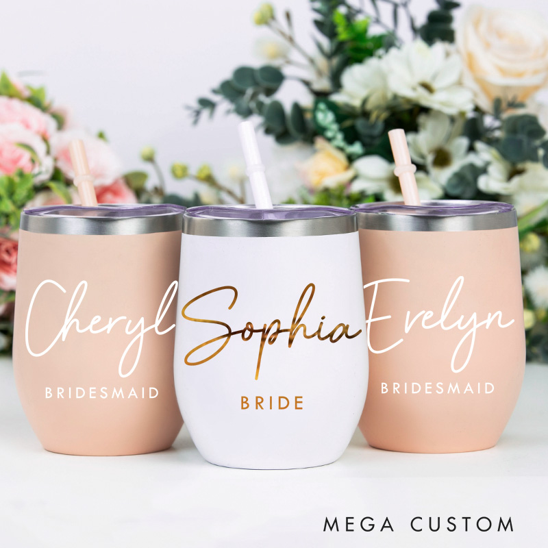 Personalized Bridesmaid Stylish Name Wine Tumbler Custom Bride Wine Tumbler Maid of Honor Bachelorette Party Favor Bridal Shower Gift for Her
