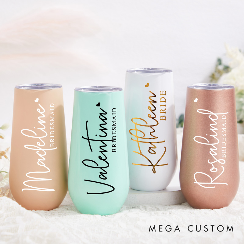 Personalized Bridesmaid Name with Heart Champagne Tumbler Custom Bride Champagne Tumbler Bachelorette Party Favors Bridal Shower Gift for Her