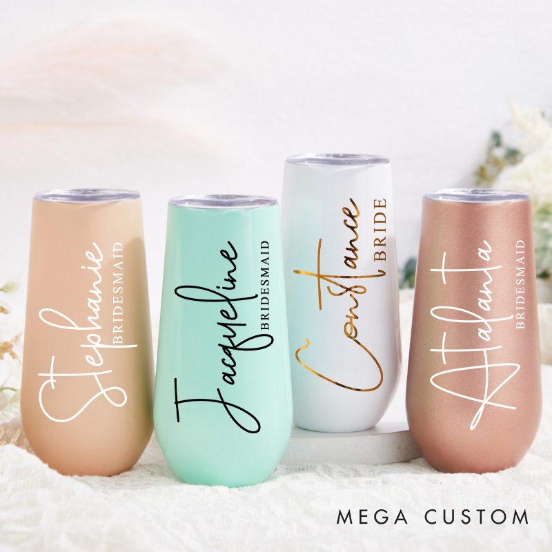 Personalized Bridesmaid Name Champagne Tumbler Custom Bride Champagne Tumbler Maid of Honor Bachelorette Party Favors Bridal Shower Gift for Her