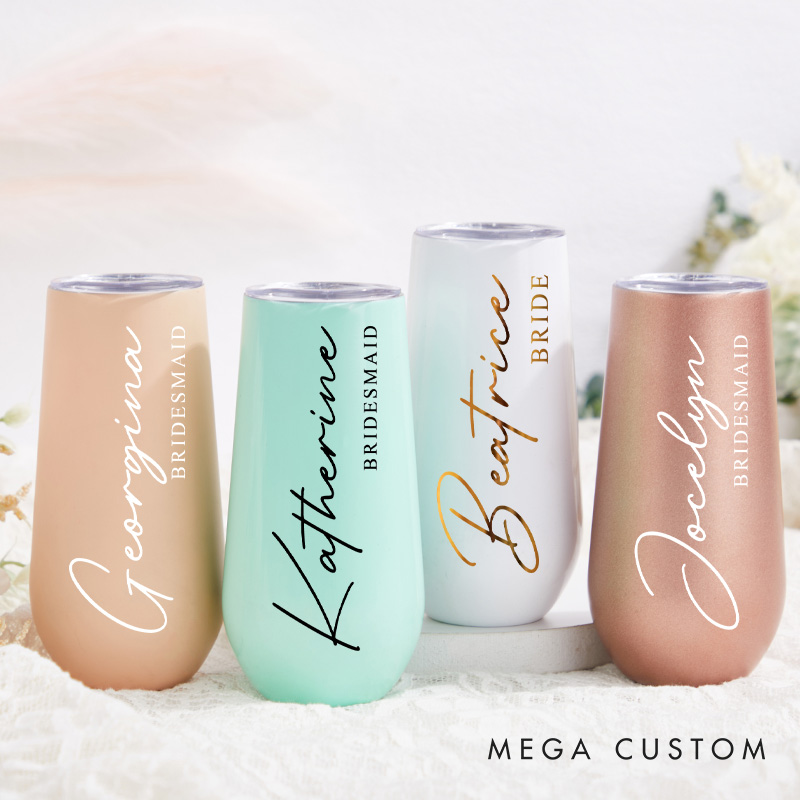 Personalized Exquisite Bridesmaid Name Champagne Tumbler Custom Bride Champagne Tumbler Maid of Honor Bachelorette Party Favors Bridal Shower Gift