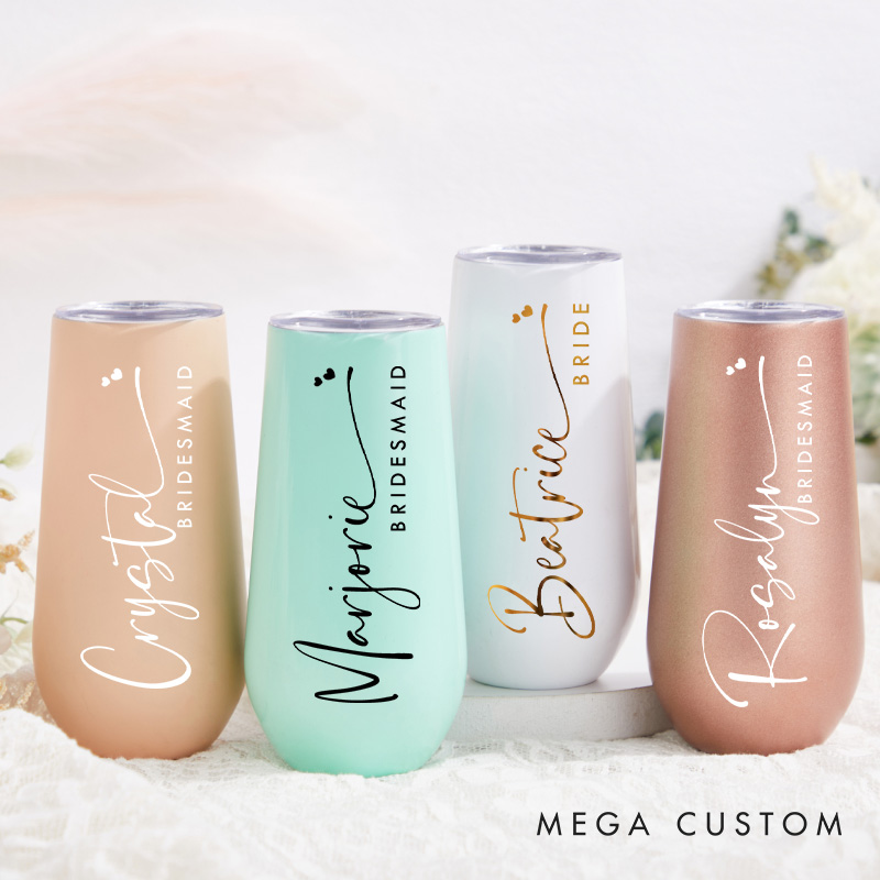 Personalized Elegant Bridesmaid Name and Heart Champagne Tumbler Custom Bride Champagne Tumbler Maid of Honor Bachelorette Party Bridal Shower Gift