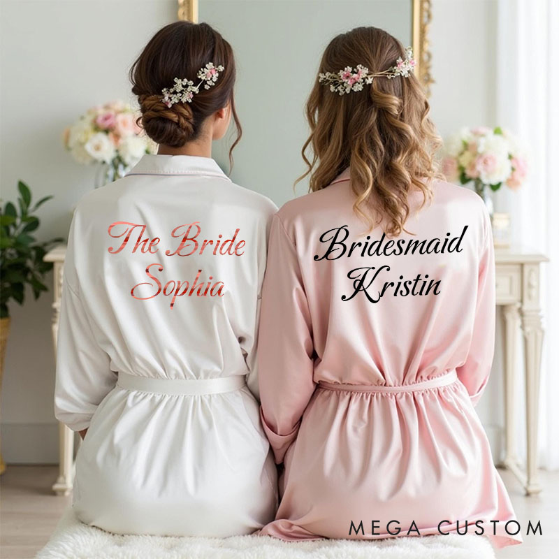 Personalized Bridesmaid Elegant Name and Title Robes Custom Bride Wedding Dressing Gown Maid of Honor Bachelorette Party Favors Bridal Shower Gift