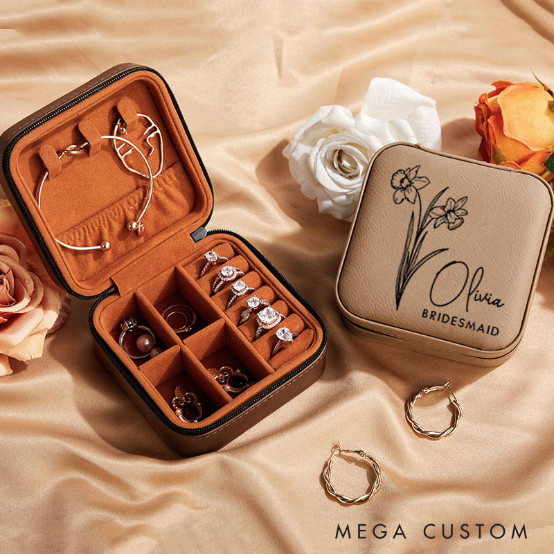 Personalized Bridesmaid Elegant Birth Flower Jewelry Box Bride Moth Flower Jewelry Box Maid of Honor Ring Box Bachelorette Party Bridal Shower Gift