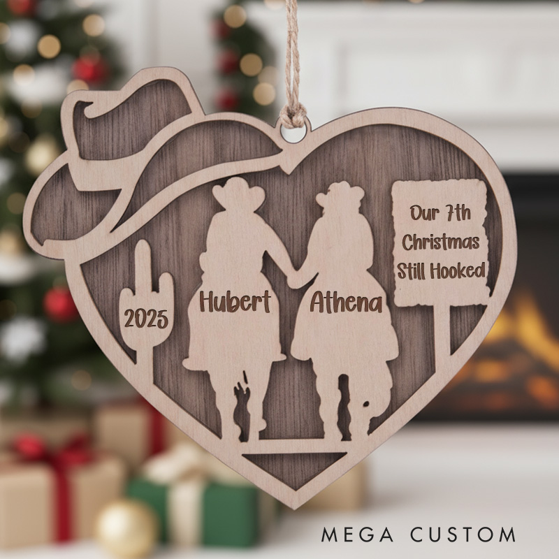 Personalized Couple Cowboy Cowgirl Wood Christmas Ornament Custom Newlyweds Married Ornament Our First Christmas Ornament Western Couple Holiday Decor