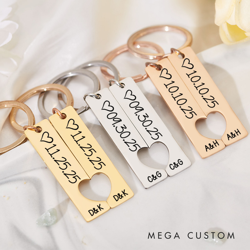 Personalized Couple Initials 2pcs Matching Keychain Custom Newlyweds Matching Heart Keyring Valentine's Day Gift for Boyfriend Girlfriend Husband Wife