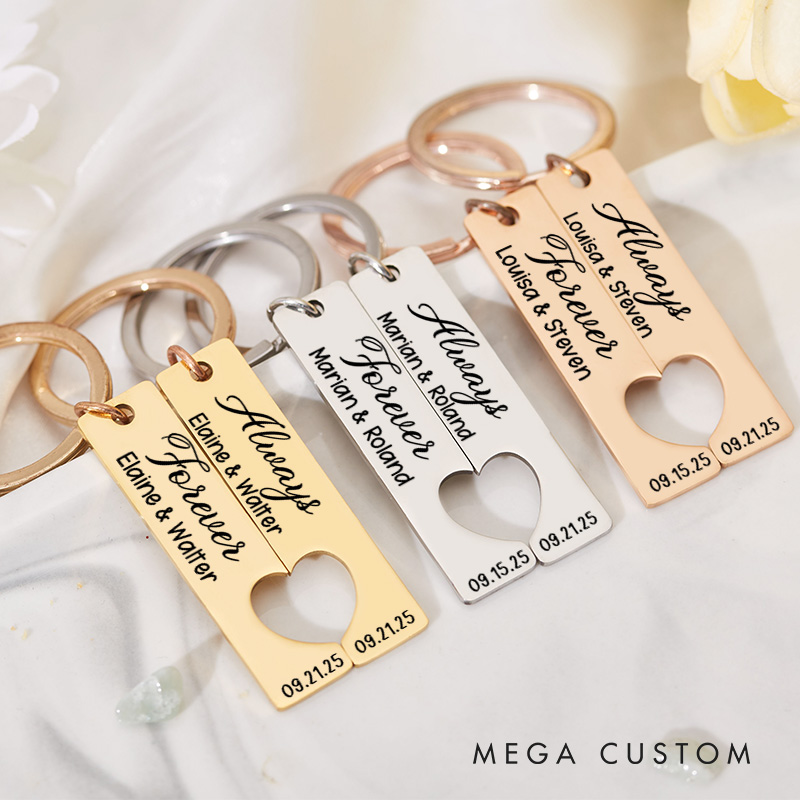 Personalized Couple Forever Always 2pcs Matching Keychain Newlyweds Matching Heart Keychain Valentine's Day Gift for Boyfriend Girlfriend Husband Wife
