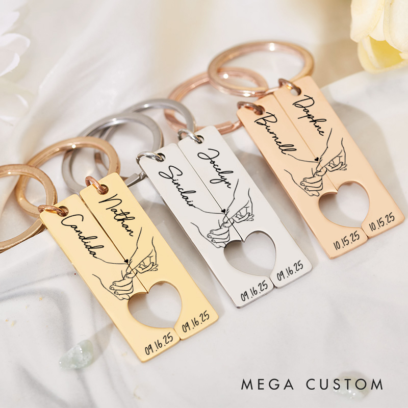 Personalized Couple Pinky Promise with Heart 2pcs Matching Keychain Newlyweds Name Keychain Valentine's Day Gift for Boyfriend Girlfriend Husband Wife