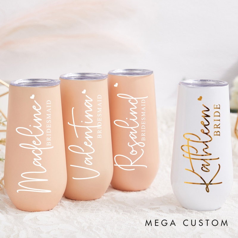 Personalized Bridesmaid Name with Heart Champagne Tumbler Custom Bride Champagne Tumbler Bachelorette Party Favors Bridal Shower Gift for Her