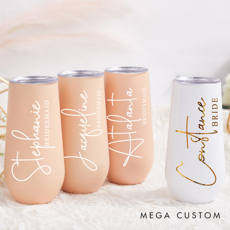 Personalized Bridesmaid Name Champagne Tumbler Custom Bride Champagne Tumbler Maid of Honor Bachelorette Party Favors Bridal Shower Gift for Her