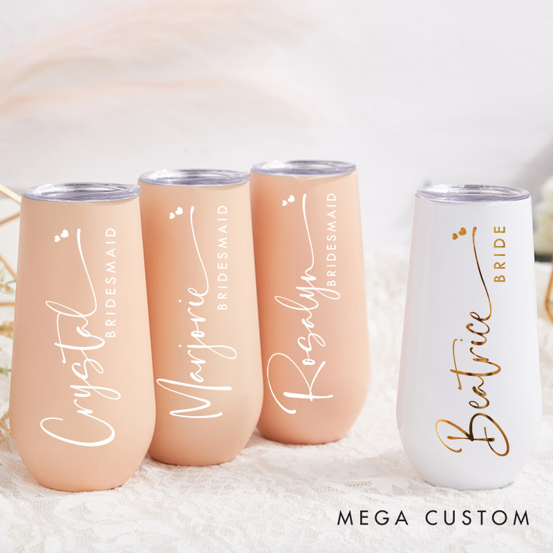 Personalized Elegant Bridesmaid Name and Heart Champagne Tumbler Custom Bride Champagne Tumbler Maid of Honor Bachelorette Party Bridal Shower Gift