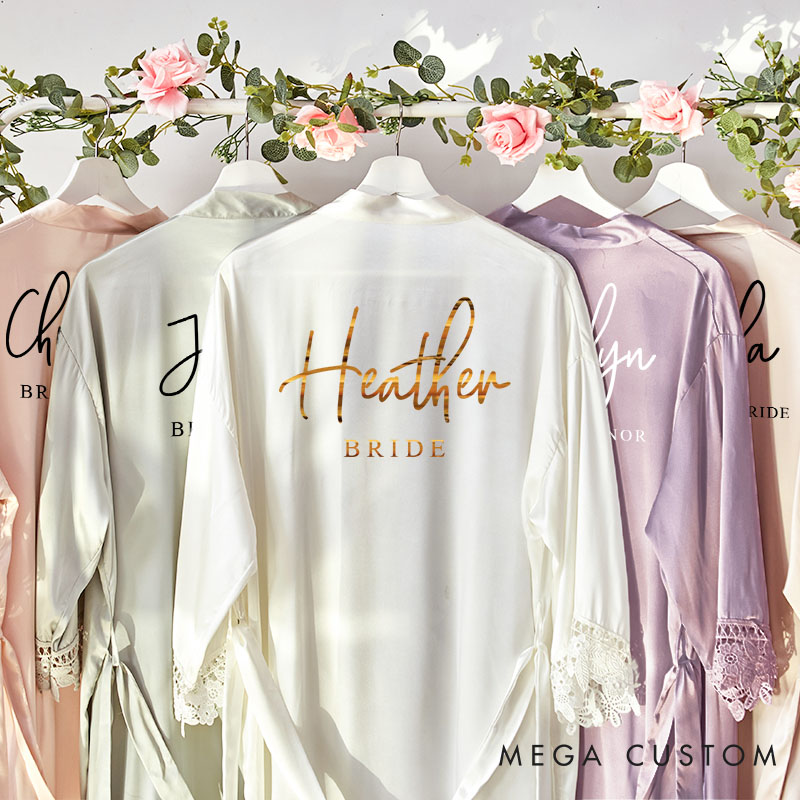 Personalized Bridesmaid Luxurious Name and Title Robes Custom Bride Wedding Dressing Gown Maid of Honor Bachelorette Party Favors Bridal Shower Gift