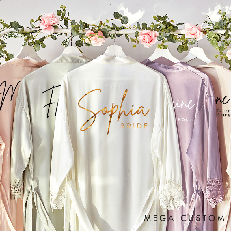Personalized Bridesmaid Stylish Name and Title Robes Custom Bride Wedding Dressing Gown Maid of Honor Bachelorette Party Favors Bridal Shower Gift