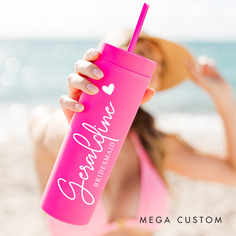 Personalized Bridesmaid 16oz Skinny Tumbler Custom Bride Name with Heart Wedding Tumbler Maid of Honor Bachelorette Party Favor Bridal Shower Gift