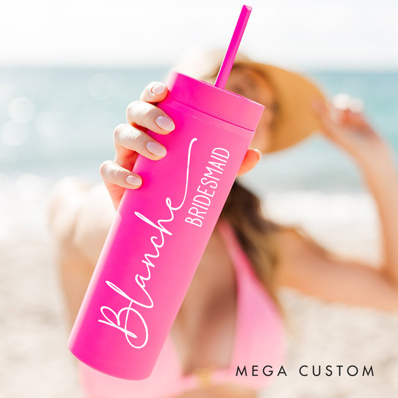 Personalized Refined Bridesmaid 16oz Skinny Tumbler Custom Bride Name with Heart Wedding Tumbler Maid of Honor Bachelorette Party Bridal Shower Gift