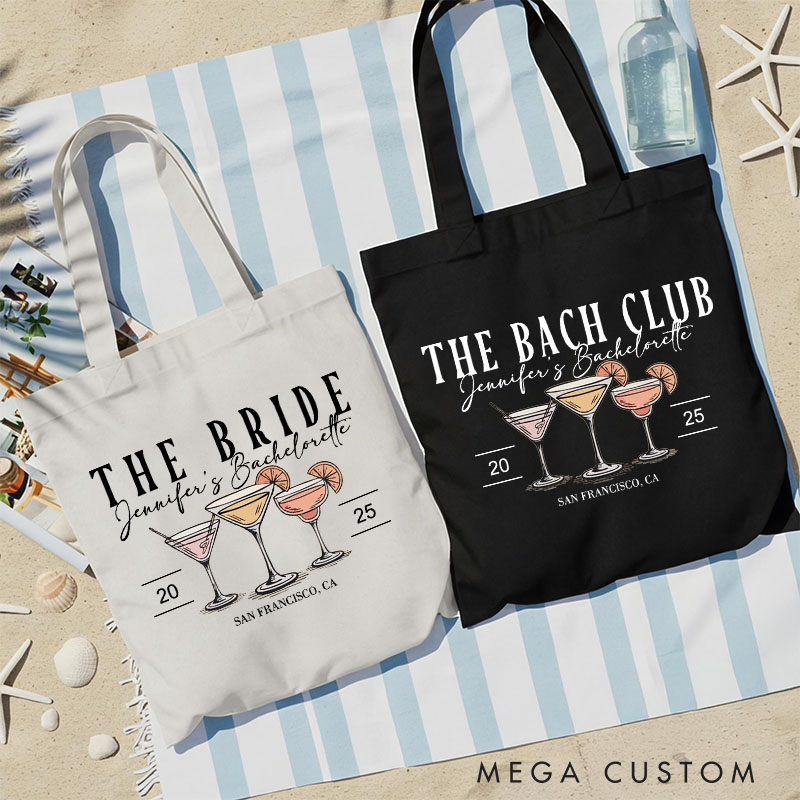Personalized Bridesmaid Cocktail The Bach Club Canvas Tote Bag Bride Wedding Location Beach Bag Maid of Honor Bachelorette Party Bridal Shower Gift