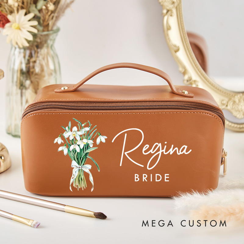 Personalized Bridesmaid Colorful Birth Flower Makeup Bag Bride Wedding Cosmetic Bag Maid of Honor Toiletry Pouch Bachelorette Party Bridal Shower Gift