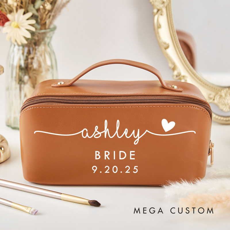 Personalized Bridesmaid Name with Heart Makeup Bag Bride Wedding Cosmetic Bag Maid of Honor Toiletry Pouch Bachelorette Party Bridal Shower Gift