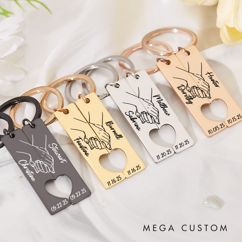 Personalized Couple Holding-hands 2pcs Matching Keychain Newlyweds Matching Heart Keyring Valentine's Day Gift for Boyfriend Girlfriend Husband Wife