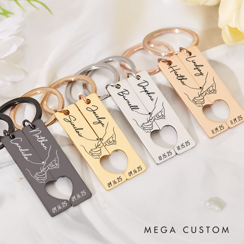 Personalized Couple Pinky Promise with Heart 2pcs Matching Keychain Newlyweds Name Keychain Valentine's Day Gift for Boyfriend Girlfriend Husband Wife