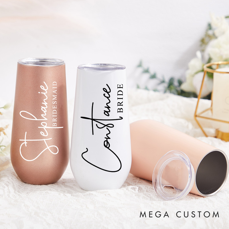 Personalized Bridesmaid Name Champagne Tumbler Custom Bride Champagne Tumbler Maid of Honor Bachelorette Party Favors Bridal Shower Gift for Her