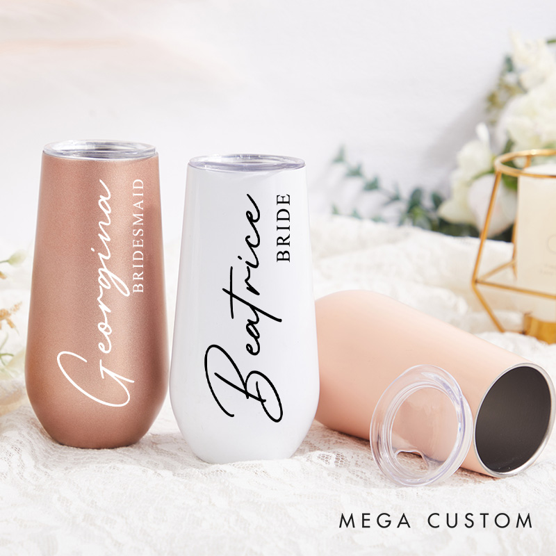 Personalized Exquisite Bridesmaid Name Champagne Tumbler Custom Bride Champagne Tumbler Maid of Honor Bachelorette Party Favors Bridal Shower Gift