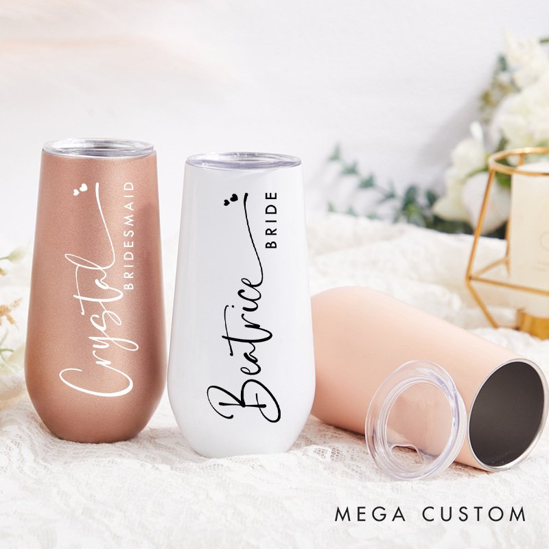 Personalized Elegant Bridesmaid Name and Heart Champagne Tumbler Custom Bride Champagne Tumbler Maid of Honor Bachelorette Party Bridal Shower Gift