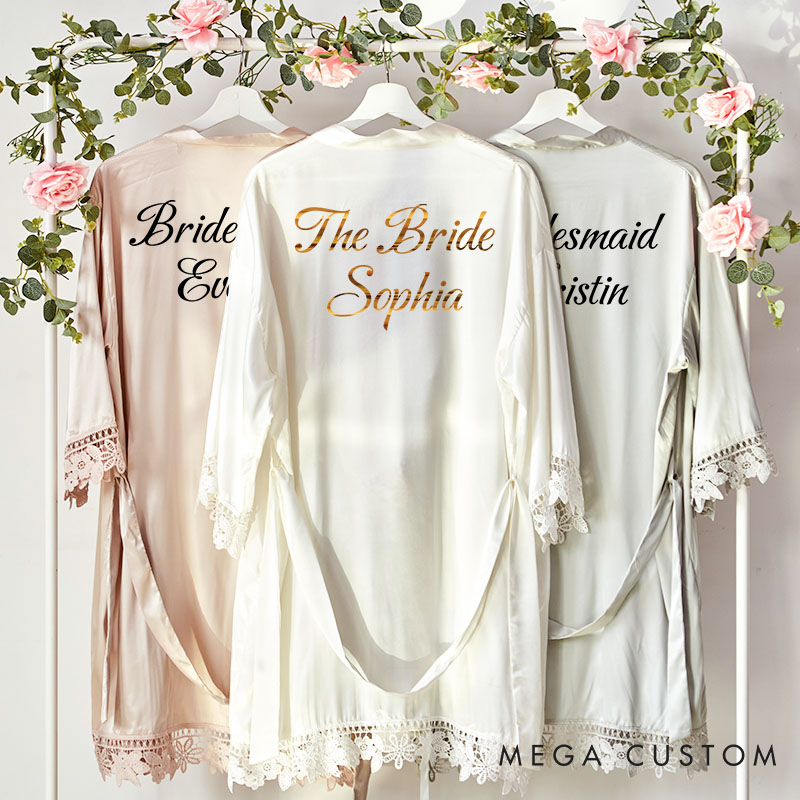 Personalized Bridesmaid Elegant Name and Title Robes Custom Bride Wedding Dressing Gown Maid of Honor Bachelorette Party Favors Bridal Shower Gift