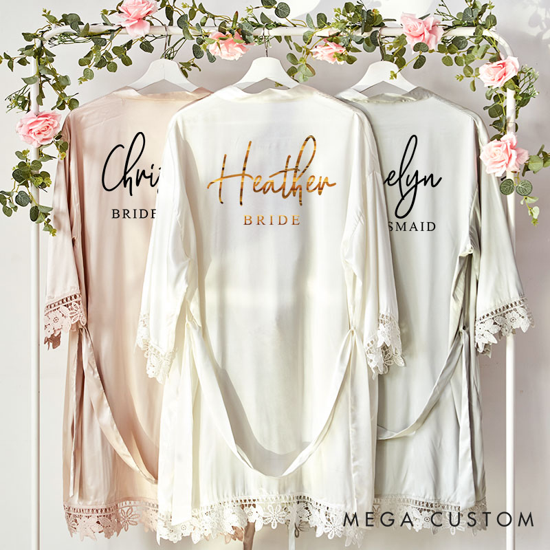Personalized Bridesmaid Luxurious Name and Title Robes Custom Bride Wedding Dressing Gown Maid of Honor Bachelorette Party Favors Bridal Shower Gift