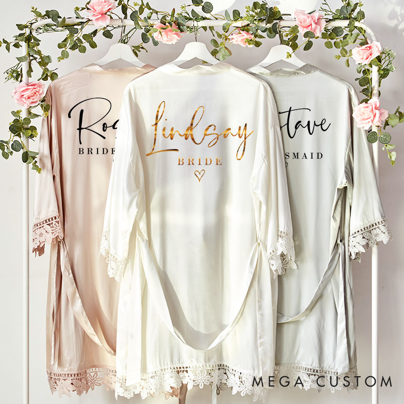 Personalized Bridesmaid Name and Title Robes Custom Bride Name with Heart Wedding Dressing Gown Maid of Honor Bachelorette Party Bridal Shower Gift