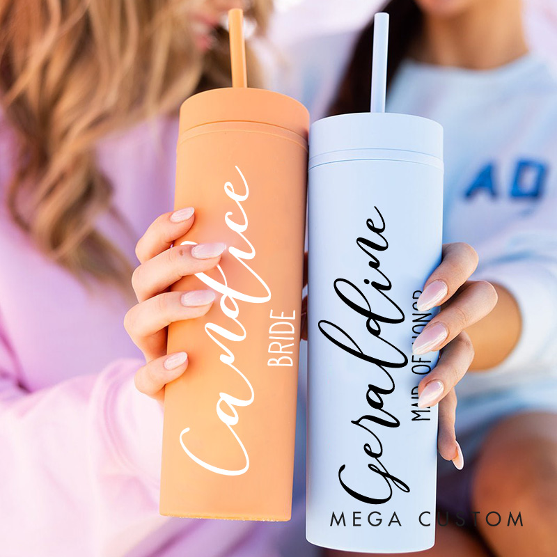 Personalized Graceful Bridesmaid 16oz Skinny Tumbler Custom Bride Name with Heart Wedding Tumbler Maid of Honor Bachelorette Party Bridal Shower Gift