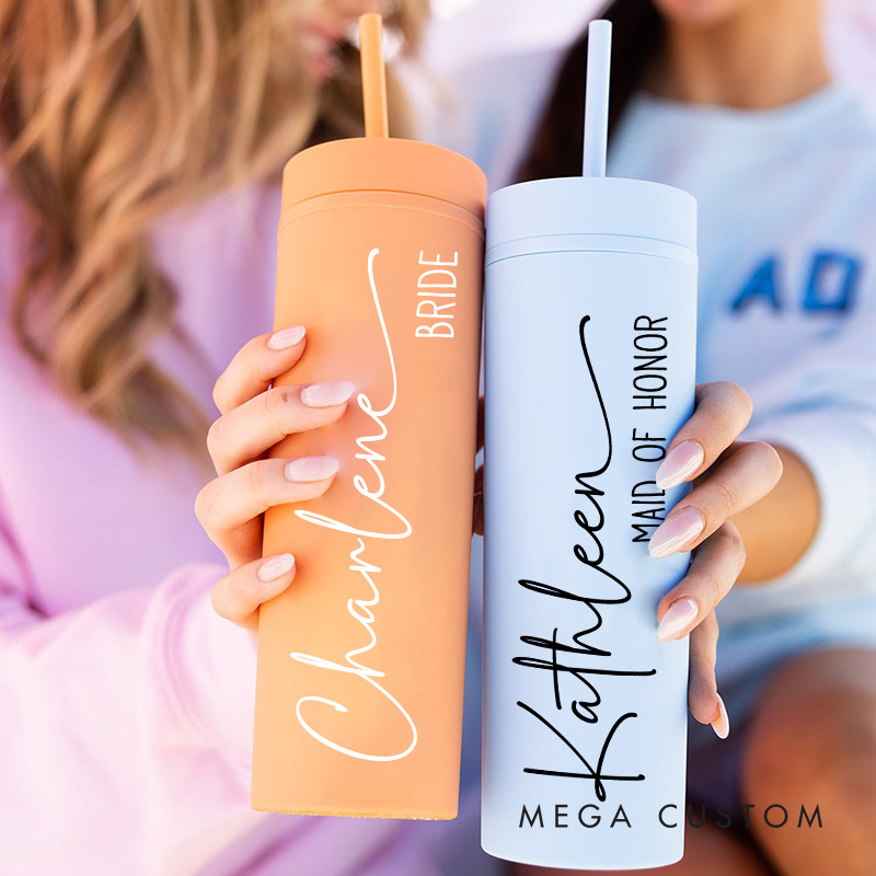 Personalized Refined Bridesmaid 16oz Skinny Tumbler Custom Bride Name with Heart Wedding Tumbler Maid of Honor Bachelorette Party Bridal Shower Gift