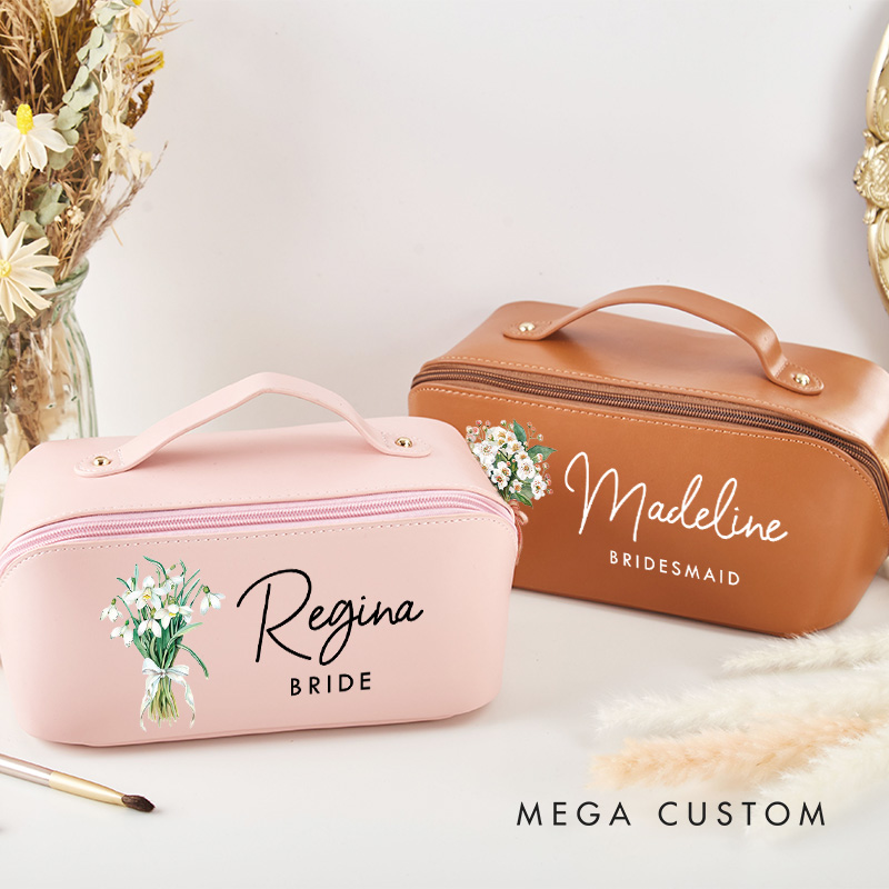 Personalized Bridesmaid Colorful Birth Flower Makeup Bag Bride Wedding Cosmetic Bag Maid of Honor Toiletry Pouch Bachelorette Party Bridal Shower Gift