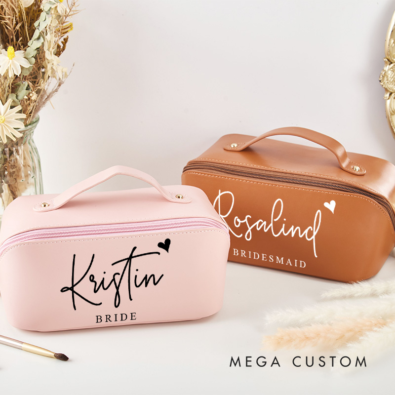 Personalized Bridesmaid Name with Heart Makeup Bag Bride Wedding Cosmetic Bag Maid of Honor Toiletry Pouch Bachelorette Party Favor Bridal Shower Gift