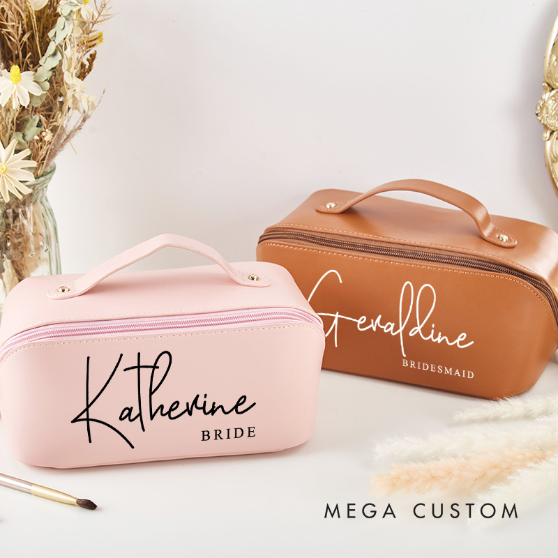 Personalized Bridesmaid Name and Title Makeup Bag Bride Wedding Cosmetic Bag Maid of Honor Toiletry Pouch Bachelorette Party Favor Bridal Shower Gift