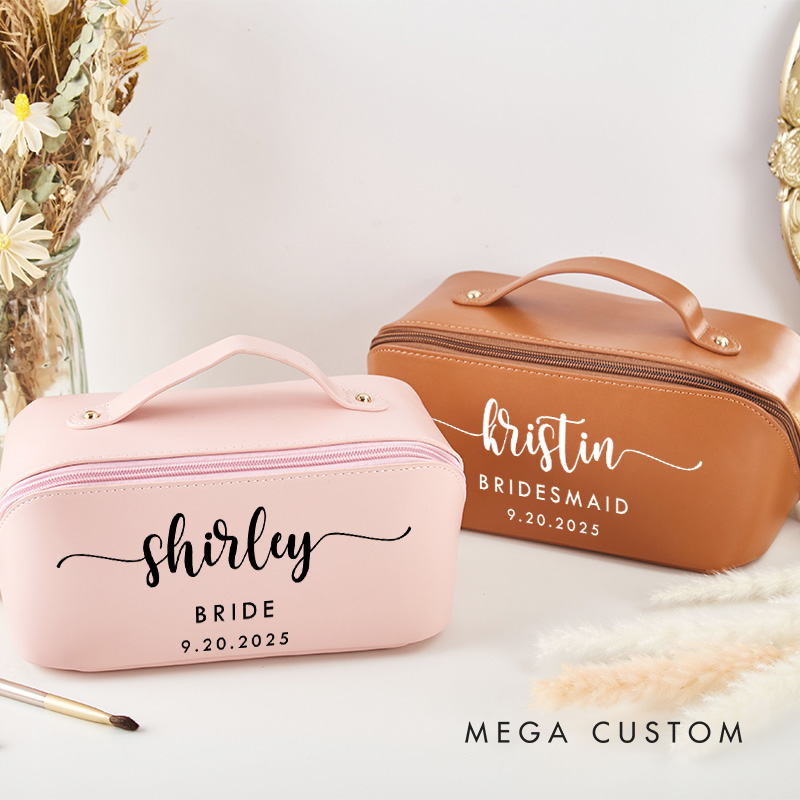 Personalized Bridesmaid Elegant Name Makeup Bag Bride Wedding Cosmetic Bag Maid of Honor Toiletry Pouch Bachelorette Party Favor Bridal Shower Gift
