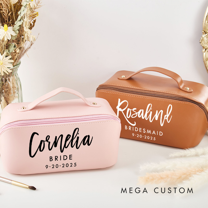 Personalized Bridesmaid Boho Name Makeup Bag Bride Wedding Cosmetic Bag Maid of Honor Toiletry Pouch Bachelorette Party Favor Bridal Shower Gift