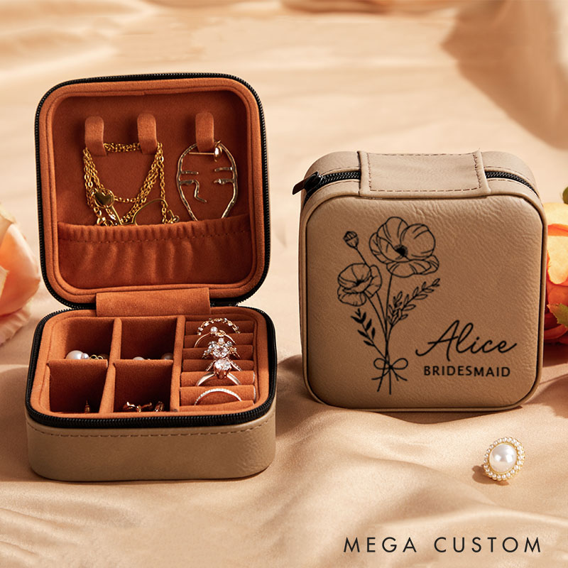 Personalized Bridesmaid Birth Flower Jewelry Box Bride Moth Flower Jewelry Box with Name Maid of Honor Ring Box Bachelorette Party Bridal Shower Gift