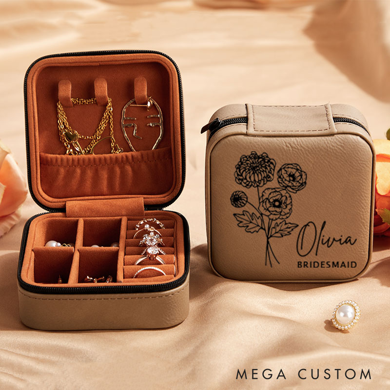 Personalized Bridesmaid Name Birth Flower Jewelry Box Bride Month Flower Jewelry Box Maid of Honor Ring Box Bachelorette Party Bridal Shower Gifts
