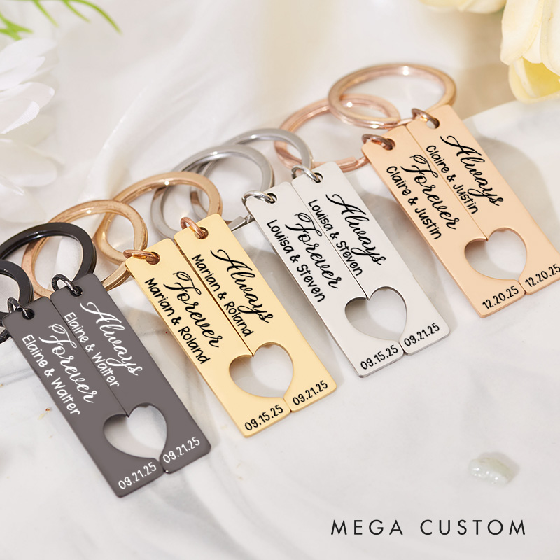 Personalized Couple Forever Always 2pcs Matching Keychain Newlyweds Matching Heart Keychain Valentine's Day Gift for Boyfriend Girlfriend Husband Wife