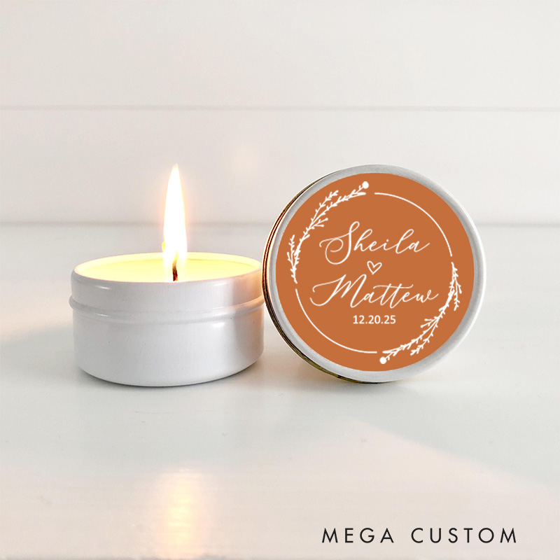 Personalized Couple Wedding Floral Wreath 1.5" Stickers with Name Newlyweds Thank You Stickers Party Favors Label Tags Candle Bridal Shower Favors