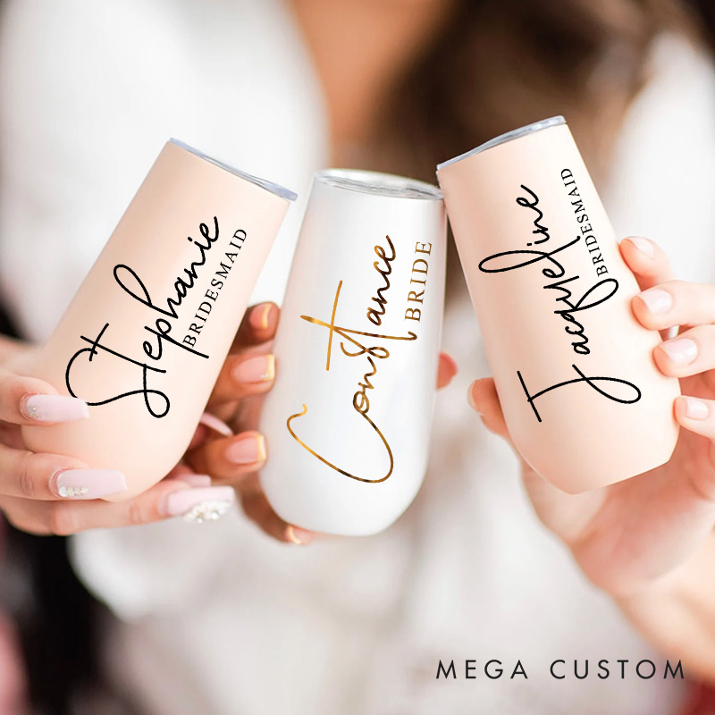 Personalized Bridesmaid Name Champagne Tumbler Custom Bride Champagne Tumbler Maid of Honor Bachelorette Party Favors Bridal Shower Gift for Her