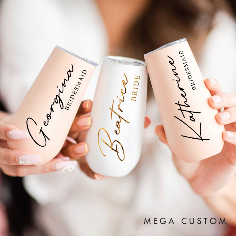 Personalized Exquisite Bridesmaid Name Champagne Tumbler Custom Bride Champagne Tumbler Maid of Honor Bachelorette Party Favors Bridal Shower Gift