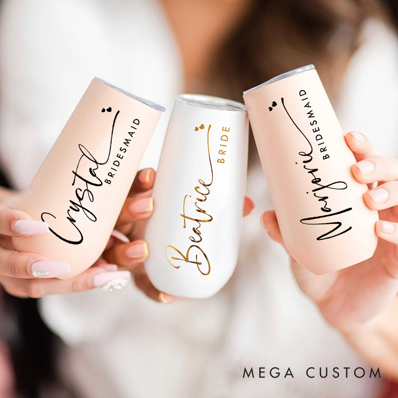 Personalized Elegant Bridesmaid Name and Heart Champagne Tumbler Custom Bride Champagne Tumbler Maid of Honor Bachelorette Party Bridal Shower Gift