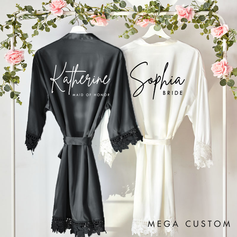 Personalized Bridesmaid Stylish Name and Title Robes Custom Bride Wedding Dressing Gown Maid of Honor Bachelorette Party Favors Bridal Shower Gift