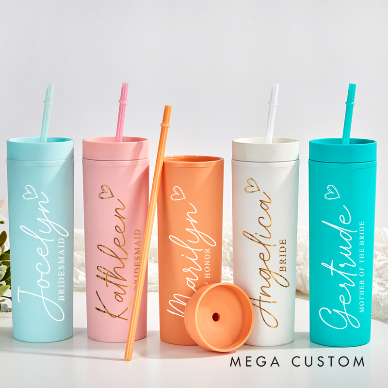 Personalized Bridesmaid Name 16oz Skinny Tumbler Custom Bride Name and Title Wedding Tumbler Maid of Honor Bachelorette Party Favor Bridal Shower Gift