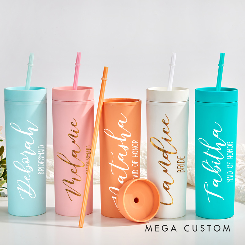 Personalized Graceful Bridesmaid 16oz Skinny Tumbler Custom Bride Name with Heart Wedding Tumbler Maid of Honor Bachelorette Party Bridal Shower Gift